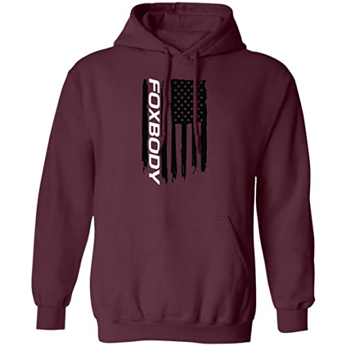 WheelSpinAddict Mens Foxbody Flag Pullover Hoodie Maroon