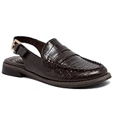 Jones New York Women’s Slingback Loafer Flats – Vegan Leather Penny Loafers with Adjustable Back Strap for Work and Casual Wear-Renaud-Dark Brown Crocodile Pattern Size 7