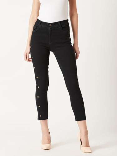 Image of Miss Chase Women's Skinny High Rise Cropped Length Fringe Detailing Stretchable Denim Jeans