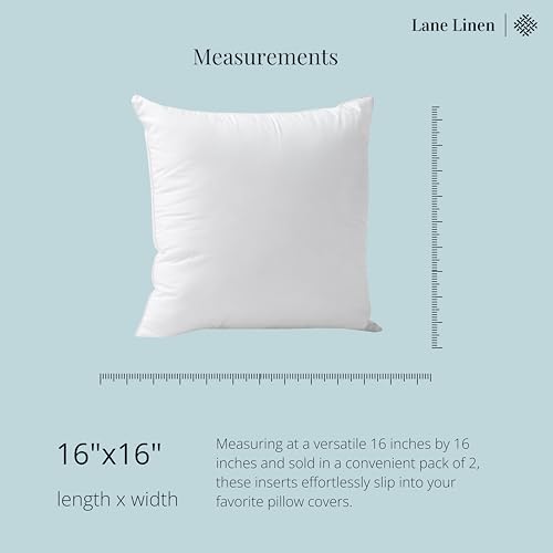 LANE LINEN Throw Pillow Insert - Pack of 2 16x16 Pillow Inserts for Decorative Pillow Covers, Throw Pillows Insert for Couch - White