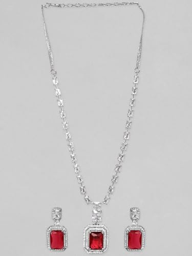 Image of Rubans Necklace Set American Diamond Zirconia Jewellery Gift for Women & Girls