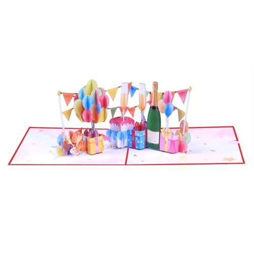 JUYAXIN ハンドメイド バルーン ワイングラス 招待カード 3D ポップアップ グリーティングカード 封筒付き ユニークな誕生日 家族向け