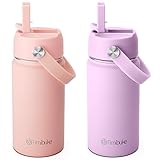 Fimibuke Kids Insulated Water Bottle - 14oz BPA-FREE Double Wall Vacuum Tumbler 18/8 Stainless Steel Leak Proof Kids Cups with Straw Metal Water Bottle for School Boys Girls (2 Pack, Milky Pastel)