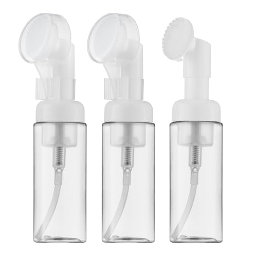 2oz Foam Bottle (3PCS) with Brush, Empty Foaming Pump Dispenser for Hand Soap, Lash Cleanser, Shampoo to Travel (60ml, Clear)