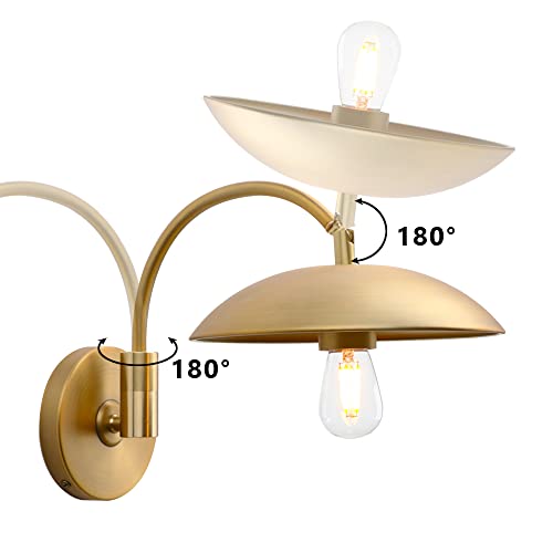 Image of Pathson Adjustable Wall Sconce, Industrial Swing Arm Wall Lamp Hardwired with Metal Base, Retro Indoor Wall Light Fixtures Decor for Hallway Bedside Living Room (Brass)