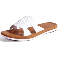 ONCAI Sandali Piatti Donna Moda Punta Aperta Quadrata Casual Eleganti Cuscino Vegan Confortevole Sandalo Estate All'Aperto Spiaggia Antiscivolo Gomma Suola Bianco/Cachi Dimensione EU 39
