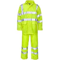 StyleWear Mens Hi Viz Waterproof Jacket & Trouser Rainsuit Adult Lightweight Rainwear High Vis Visibility Set
