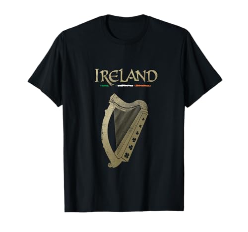VinagreShop T-Shirt Irlandais Drapeau et Harpe avec Trèfles Noir Homme S