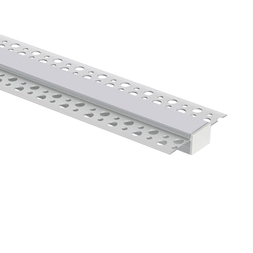 LEDKIA LIGHTING Profilé Aluminium Intégration Plâtre/Placo pour Rubans LED jusqu'à 15 mm Aluminium 2 m Blanc translucide