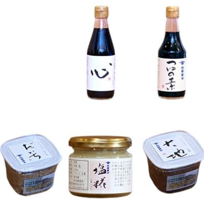 加藤醤油の手づくり逸品5種セット(1)(手づくり赤みそ・白みそ・濃口醤油・つゆの素・塩糀×各1)