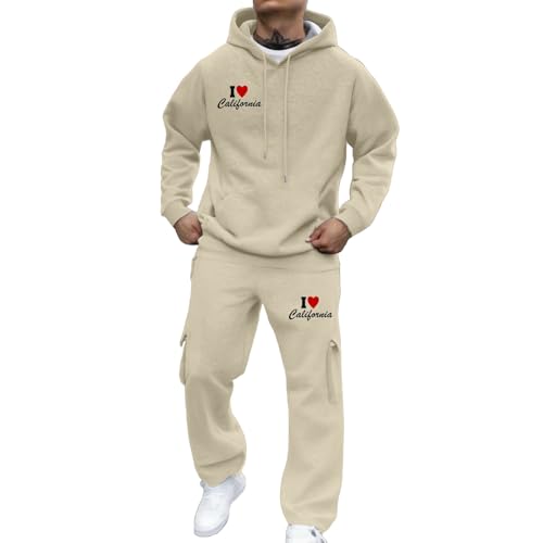 Generisch Chándal para hombre Traje de casa Sudadera con capucha + pantalones de jogging 2 piezas Algodón aireado cálido Y2K Hip Hop Traje deportivo de gimnasio Transpirable Fit, caqui, S