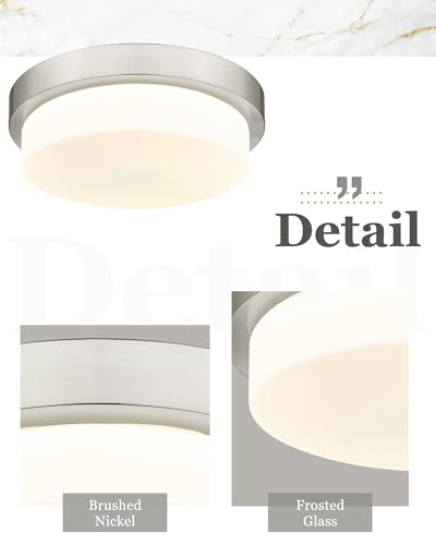 Image of 13 inch Brushed Nickel LED Flush Mount Ceiling Light, 24W, 5CCT | 2200LM, 2700K /3000K /4000K /5000K /6000K, Close to Ceiling Light Fixtures for Bedroom Hallway Kitchen, Milk Glass, AD-22008-L-SN