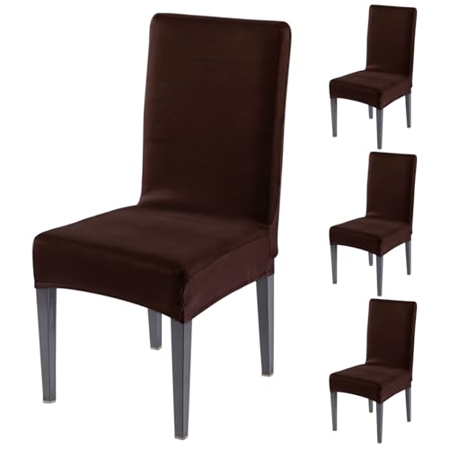 Image of HOKIPO 'SereneSolids' Stretchable 140 GSM Dining Chair Cover, Fully Covered - Set of 4, Coffee (AR-6246-CFE)