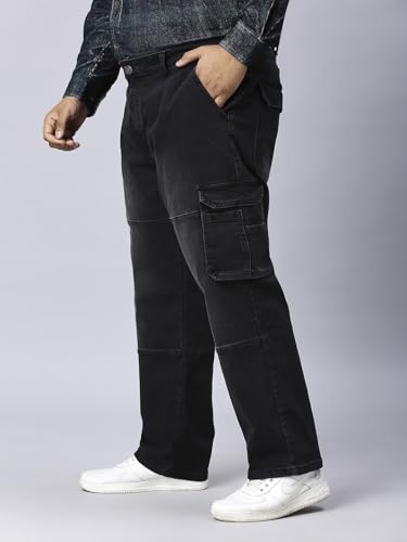 Image of TURNING BLUE Mens Plus Size Black Cargo Relaxed Fit Jeans