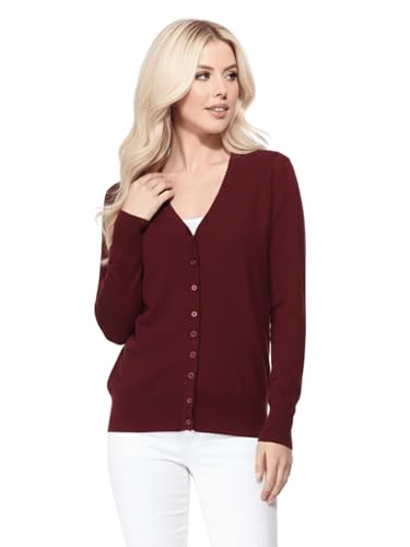 Image of YEMAK Women's Knit Cardigan Sweater - Long Sleeve V-Neck Basic Classic Casual Button Down Knitted Soft Lightweight Top