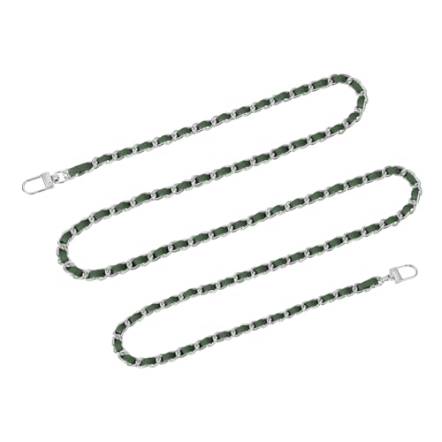 uxcell Purse Chain Strap, 55" Leather Iron Flat Chain Strap Handbag Chains Purse Straps with Buckles for Shoulder and Cross Body Bags Replacement Strap (Green Strap + Silver Chain)