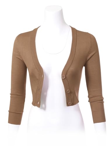 Image of Allsense Women's Cropped Bolero Shrug Cardigan | 3 /4 Sleeve, Button Down, Lightweight Knit Sweater