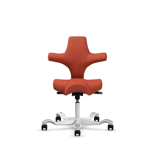 Image of HAG Capisco Standard Chair-White Frame-Upholstered Burnt Red