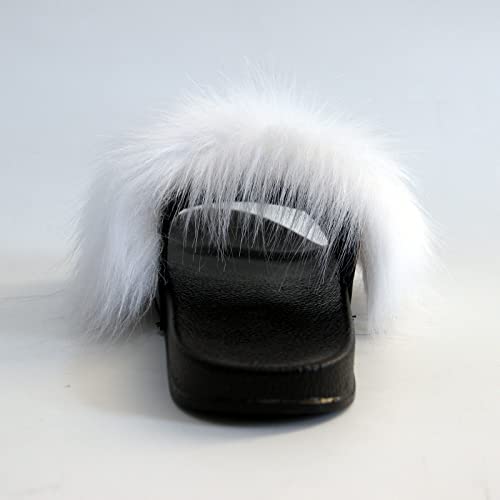 Image of MH Bailment Womens Furry Fluffy Slippers Faux Fur House Slippers Open Toe Fuzzy Slides Soft Flat Slip On Sandals for Indoor Outdoor