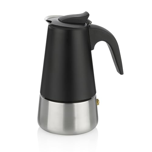 kela Espressokocher 200ml, Espressomaschine für 4 Tassen, für alle Herdarten auch Induktion, FERRARA, Kaffeekocher Edelstahl schwarz matt