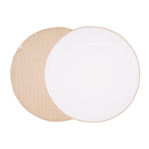 Image of Toddlekind Organic Cotton Reversible Play Mat – 48" Handmade Blanket for Floor Activities, Tummy Time, Nursery Decor, and Family Comfort 0m+ Sandstone (Beige)
