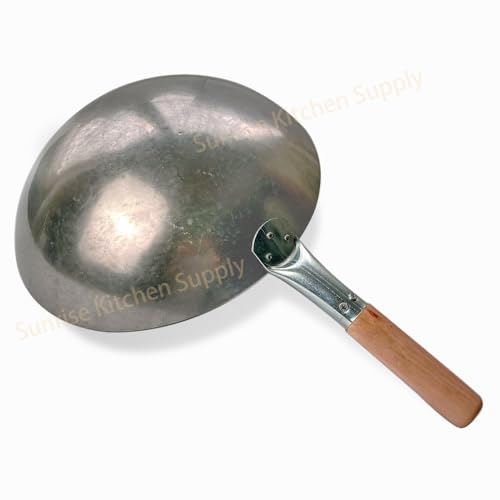 Image of Sunrise 1.8 mm Thickness Heavy Duty Hand Hammered Carbon Steel Wok 14 inch, Round Bottom