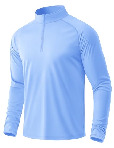 Long Sleeve Dry Fit Golf Shirts for Men - Uv UPF 50 Summer Quarter Zip Pullover Light Blue