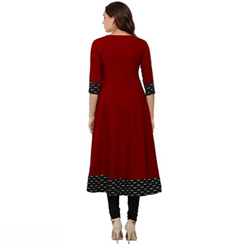 Image of Women's Printed Cotton Slub Anarkali Kurti Maroon