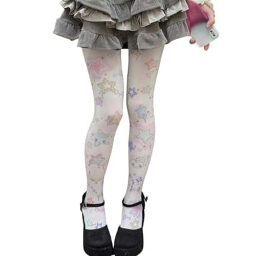 Umhje Womens Patterned Funky Tights Harajuku Kawaii Printed Colorful Tights Whimsy Twee Stockings Y2k Emo Whimsigoth Clothes (One Size Star)