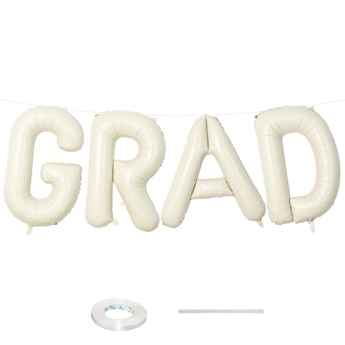 Image of 40 Inch Beige GRAD Balloons for Graduation Party Decorations, Large Cream White Sand Grad Balloons Letter, Ivory Alphabet Grad Banner Sign for Class of 2026 Congrats Grad Party Decor Supplies