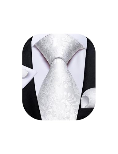 Image of DiBanGu Mens Paisley Tie Set Silk Woven Jacquard Necktie and Pocket Square Cufflinks Gift Set for Wedding Bussiness