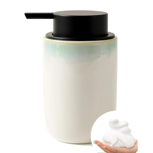 BosilunLife Hand Soap Dispenser - Foam Soap Dispenser Bathroom Ceramic Dish Liquid Soap Dispenser for Kitchen, Bathroom Countertop Soap Dispensers (Wh