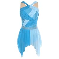 ranrann Femme Robe Danse Classique Asymétrique Robe Danse Lyrique Contemporaine Costume Latine Justaucorps Gymnastique S-XL B Bleu Clair S