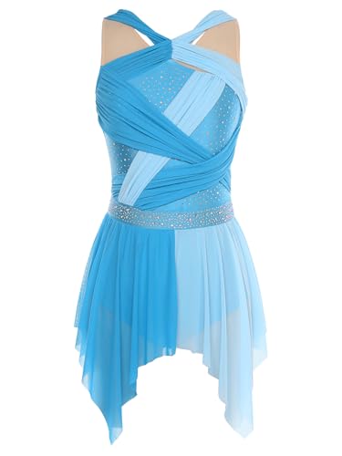 ranrann Femme Robe Danse Classique Asymétrique Robe Danse Lyrique Contemporaine Costume Latine Justaucorps Gymnastique S-XL B Bleu Clair M
