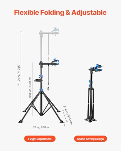 Image of VEVOR Bike Repair Stand, 66 lb Heavy-duty Bicycle Work Stand with 32.8-56.6 in Adjustable Height & Magnetic Tool Tray, Foldable Bicycle Maintenance Rack, Shop Home Mechanics for Mountain & Road Bike