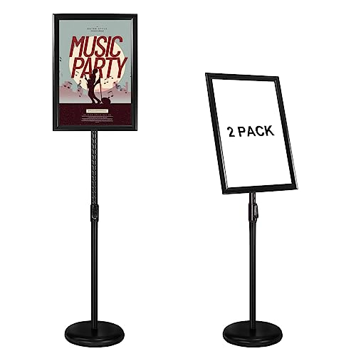 IN WHICH BAY Adjustable Poster Sign Stand with Heavy Duty Base Sign Holder Aluminum Snap Open for 11x17 inches Both Vertical and Horizontal View Displayed Used for Living and Business(Black-2pack)