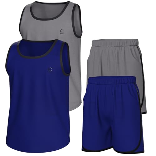 Boys Clothing Sets, Athletic Crew Neck Sleeveless T-Shirt and Boys' Short Sets Outfits w/Pockets 4 Pcs - Size 3-16