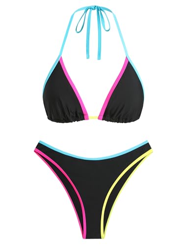 Image of ZAFUL Womens Halter Bikini Sets Triangle Bikinis High Cut Swimsuits 2 Piece Bathing Suits Sexy Swimwear