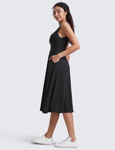 CRZ YOGA Cloudweight Double Lined Square Neck Midi Dresses for Women Casual Summer Sleeveless Outfits with Side Pockets4