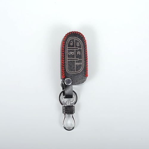 Image of Leather Smart Car Key Cover Case with Metal Hook Keychain for Jeep Compass (Black)