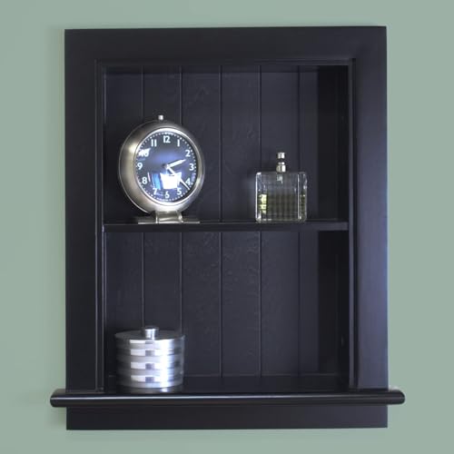 Image of 14x18 Aiden Recessed Wall Niche Medicine Cabinet Replacement, in The Wall Bathroom Cabinet Insert Shelf /Shelves, Made in North America, Real Wood, NO MDF, Beadboard, Black