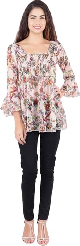 Image of POPWINGS Printed Chiffon Peplum Tops for Women