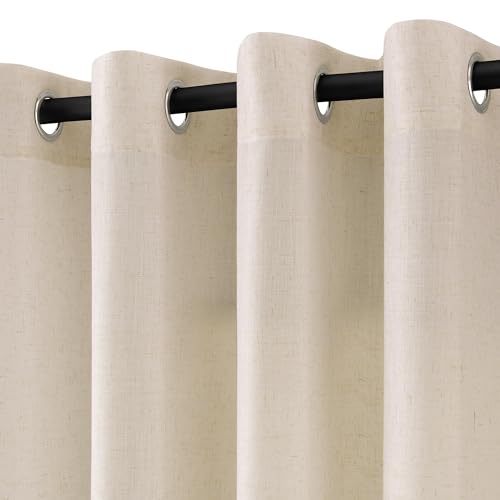 Image of Extra Long Cream Beige Linen Sheer Curtains 120 Inches Length for Living Room Grommet Semi Sheer Elegant Drapes for Bedroom Light Filtering Neutral Boho Curtain 2 Panel for Large Window 10FT 52x120