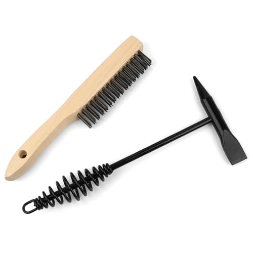 Image of 2 Pack Welding Chipping Hammer and Wire Brush Set – 11" Hammer with Coil Spring Handle, Cone and Vertical Chisel and 9.8" Stainless Steel Brush for Slag, Spatter, Residue Removal