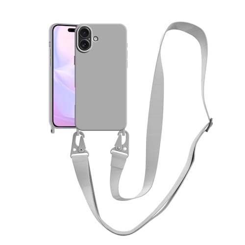 Protection antichoc en silicone pour iPhone 16e avec cordon gris contre les chutes accidentelles