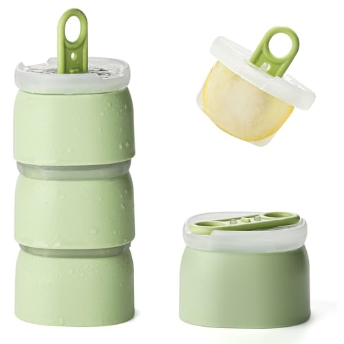 Moldes para cubitos de hielo, 4 unidades, molde de silicona para cubitos de hielo con tapas, moldes apilables para cócteles, café y jugo (4, verde)