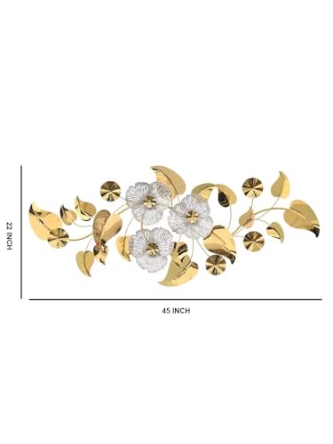 Image of ZOVE Modern Gold Floral Steel PVD Metal Wall Art for Living Room, Bedroom, Hotel, Restaurant & Drawing Room - Elegant Contemporary Sculpture Home Decor - 45x22 Inch
