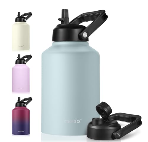 CIVAGO-Gallon-Insulated-Water-Bottle-Jug-with-Straw-128-oz-Large-Stainless-Steel-Sports-Metal-Water-Canteen-with-Handle-Big-Thermal-Water-Cup-Mug-with-2-Lids-for-Camping-Fishing-Sage