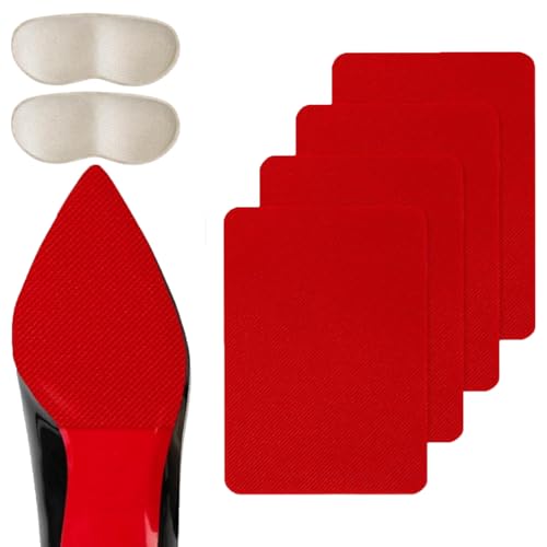 Image of Ashoesert Red Bottoms Shoe Sole Protector 4 Pcs with Heel Pads, Self-Adhesive Anti-Slip Shoe Bottom Protector for Christian Louboutin High Heels