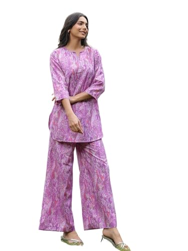 Image of GRECIILOOKS Co-ord Set for Women Stylish | Kurtis | Anarkali Viscose Printed Kurta & Straight Pant Sets | Festive Ethnic Indian Traditional Outfit for Functions & Puja | 3 /4 Half Sleeve